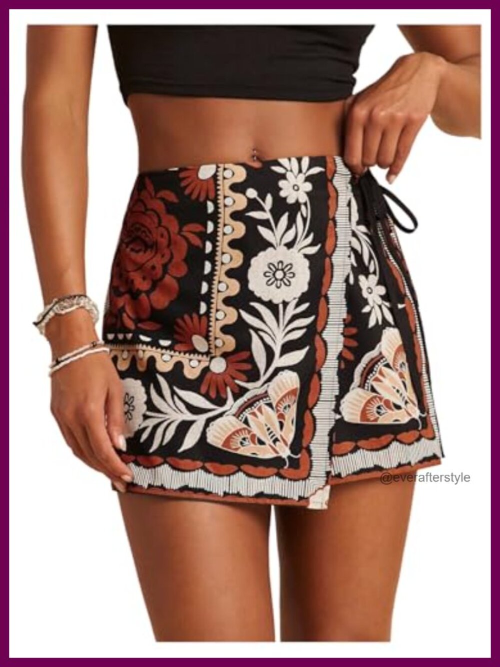 RoseSeek Women's Floral Print Drawstring Waist Mini Skort